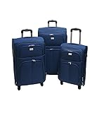 SLmilano Trolley valigia set valigie semirigide set bagagli in tessuto super leggeri 4 ruote piroettanti trolley piccolo adatto per cabina con compagnie lowcost art.214 (blu)