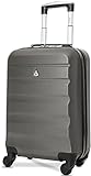 Trolley Aerolite ABS - bagaglio a mano 55x35x20 cm - Valigia rigida, guscio duro e antigraffio con 4 ruote. Ideale a bordo di Ryanair, Alitalia, Air Italy, easyJet, Lufthansa. (Colore: grigio carbone)