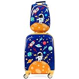 COSTWAY 2 Pezzi Valigia per Bambini con Maniglia Retrattile + Zaino Bagaglio a Mano, con Ruote girevoli a 360 ° (Astronauta)