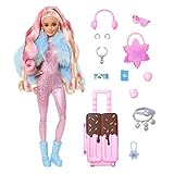 Barbie - Extra Fly, Bambola viaggiatrice con Look a Tema Neve, Tuta Rosa luccicante e Cappotto alla Moda, 15+ Accessori per Lo Styling Inclusi, Giocattolo per Bambini, 3+ Anni, HPB16