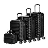 NUMADA - Set di valigie 3pzs (53/63cm) e borsa da toilette Nero, ABS Resistente, Leggero con 4 ruote doppie e lucchetto combinazione laterale