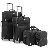 Deuba valigie set 5pz bagaglio trolley valigia borsa da viaggio beauty case sistema cinghie a scatto impilabili nero