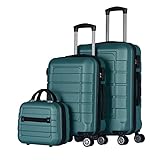 T-LoVendo Set di 3 valigie Set Trolley Valigia Cabina Pochette ABS SemiRigida Lucchetto 4 Ruote, Verde smeraldo, Cabina, Set di valigie con ruote girevoli, valigia da cabina e trousse