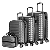 NEWTECK NUMADA - Set di valigie 4pzs (53/63/75cm) e borsa da toilette Mod Grigio. ABS Resistente, Leggero, Lucchetto con 4 ruote doppie e lucchetto combinazione laterale