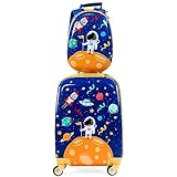 COSTWAY 2 Pezzi Valigia per Bambini con Maniglia Retrattile + Zaino Bagaglio a Mano, con ruote girevoli a 360 ° (astronauta)