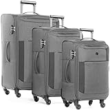 FERGÉ set di 3 valigie viaggio Saint-Tropez - bagaglio morbido leggera 3 pezzi valigetta 4 ruote girevole grigio