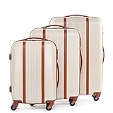 FERGÉ set di 3 valigie viaggio MILANO - bagaglio rigido dure leggera 3 pezzi valigetta 4 ruote beige