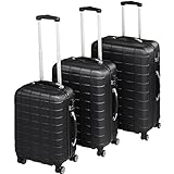 TecTake Set di 3 valigie ABS rigido trolley valigia bagaglio a mano | sistema di rotelle girevoli a 360° - disponibile in diversi colori (Nero | no. 402669)