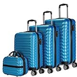 NEWTECK NUMADA - Set di valigie 4pzs (53/63/75cm) e borsa da toilette Mod Blu. ABS Resistente, Leggero, Lucchetto con 4 ruote doppie e lucchetto combinazione laterale