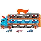 Hot Wheels - Camion Trasportatore 2 in 1, Trasportatore e Pista con 3 Auto in Scala 1:64 per Bambini da 4 a 8 Anni, HGH33, Imballaggio Sostenibile