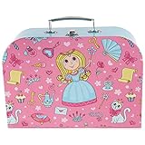 Bieco 4003026 - Valigia da viaggio per i bambini, in cartone con motivo principessa, con manico in metallo, 30 cm, 6L, Rosa