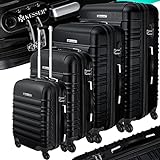 KESSER® Set di 4 valigie da viaggio - trolley - valigie rigide - bagaglio da viaggio - valigie a guscio rigido S-M-L-XL, Nero