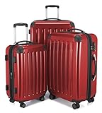 HAUPTSTADTKOFFER - Alex - Set di 3 valigie, TSA, Nero brillante, (S, M & L), 235 litri, Colore Rosso