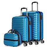 NEWTECK NUMADA-Set di 3 valigie e borsa da toilette Mod Blu (53/63 cm) ABS con 4 ruote doppie e lucchetto combinazione laterale