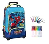 Marvel. Trolley Zaino Spiderman Uomo Ragno + Omaggio portachiave Fischietto + 10 Penne Colorate + segnalibro