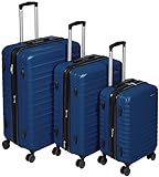 Amazon Basics - Set di trolley rigidi con rotelle girevoli, Set da 3 pezzi (55 cm, 68 cm, 78 cm), Blu scuro