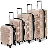 KESSER® Set di 4 valigie da viaggio - trolley - valigie rigide - bagaglio da viaggio - valigie a guscio rigido S-M-L-XL, Champagne