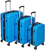 Amazon Basics - Set di trolley rigidi con rotelle girevoli, Set da 3 pezzi (55 cm, 68 cm, 78 cm), Blu chiaro