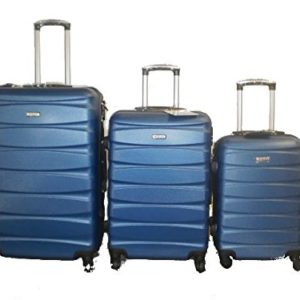 DZL Set 3 Trolley valigie rigide in ABS e policarbonato 4 ruote piroettanti colori vari (BLU)
