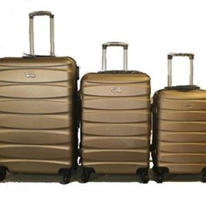 DZL Set 3 Trolley valigie rigide in ABS e policarbonato 4 ruote piroettanti colori vari (MARRONE)