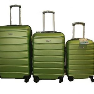 DZL Set 3 Trolley valigie rigide in ABS e policarbonato 4 ruote piroettanti colori vari (VERDE)