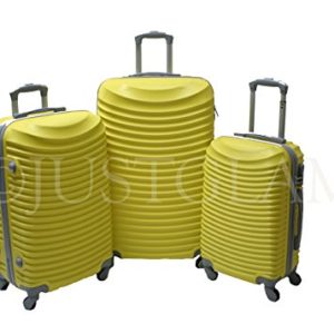 JustGlam – Set 3 Trolley set2030, valige rigide in ABS policarbonato, bagaglio piccolo da cabina, chiusura con lucchetto / giallo