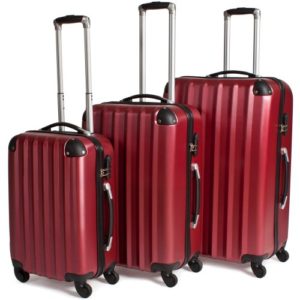TecTake Trolley valigia valigie set rigido borsa 3 pz. – disponibile in diversi colori – (Rosso vino)