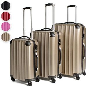 TecTake Trolley valigia valigie set rigido borsa 3 pz. – disponibile in diversi colori – (Champagne)