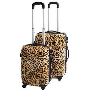 BRUBAKER set da due valigie in pelle massiccia – Leopardo Trolley ABS 60 cm e boardcase 50 cm