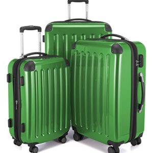 HAUPTSTADTKOFFER – Alex – Set di 3 valigie, 4 Doppie ruote, Nero brillante, (S, M & L), 235 litri, Colore  Verde