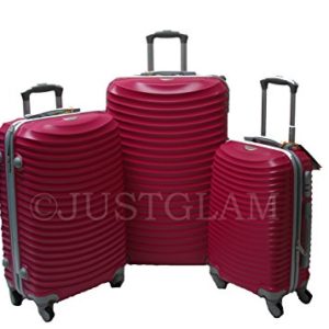 JustGlam – Set 3 Trolley set2030, valige rigide in ABS policarbonato, bagaglio piccolo da cabina, chiusura con lucchetto / fuxia