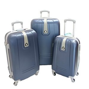 JustGlam – Set 3 Trolley 1305, valige rigide in ABS policarbonato, bagaglio piccolo da cabina, chiusura con lucchetto / Blu