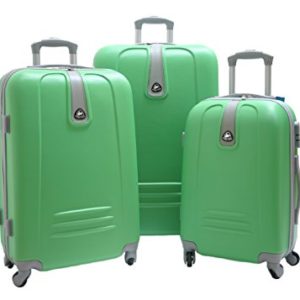 JustGlam – Set 3 Trolley 1305, valige rigide in ABS policarbonato, bagaglio piccolo da cabina, chiusura con lucchetto / Verde