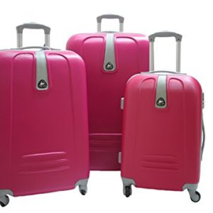JustGlam – Set 3 Trolley 1305, valige rigide in ABS policarbonato, bagaglio piccolo da cabina, chiusura con lucchetto / Fuxia