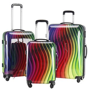 Butterfly zazaⓡ o valigia, colore: multicolore bianco ondulata-Set di 3 Valigie, Super leggero con 4 ruote, Design Funky Set di valigie, in plastica rigida Funky Multi Wavey Set di 3