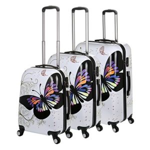 Set 3 pezzi per valigia Mini Trolley Baisidai (50,8/60,96/71,1 cm), 4 ruote PC colori: bianco/blu/rosa e motivo di Farfalla , White butterfly (multicolore) – AL021545831