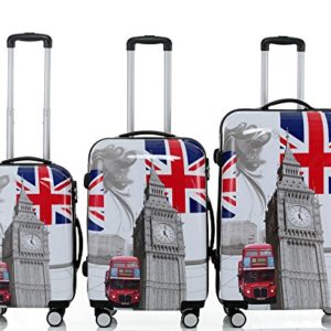 Beibye 2060 viaggio valigia rigida trolley valigia set in 12 motivi, XL, L, M set e beauty case Britisch Bus 3er Set(XL+L+M)