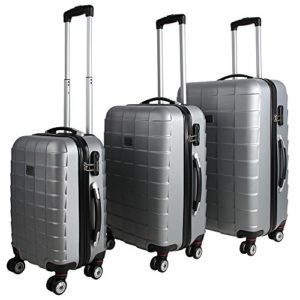 Set di 3 valigie trolley rigide Argento- con chiusura a combinazione – manico ergonomico estraibile–doppie ruote in gomma (girevoli a 360°)- Estrema durevolezza e massima leggerezza