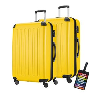 Hauptstadtkoffer® · Set di due valigie · 128+128 litri · Chiusura TSA · Seria SPREE · (Colore Giallo · Con 1 Ciondolo per la valigia)