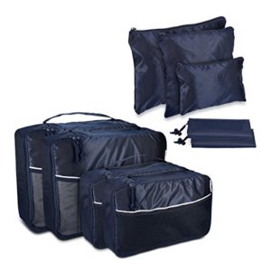 Navaris set organizer per valigia – 9 custodie da viaggio borse con cerniera astucci e sacchetti – per scarpe vestiti indumenti e oggetti – blu scuro