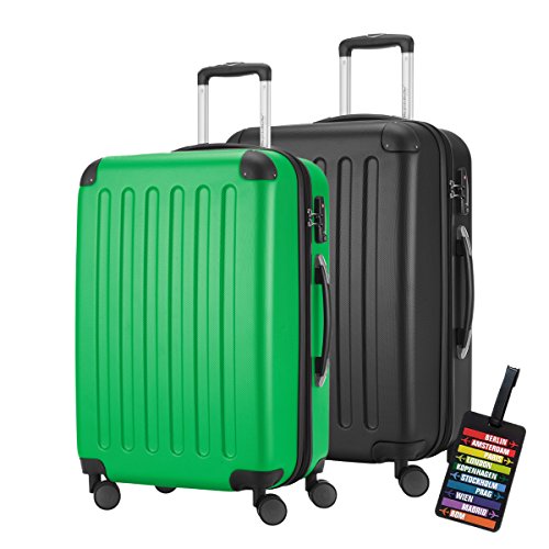 Hauptstadtkoffer® Set di due valigie grandi (82+82 litri) con un lucchetto TSA Seria SPREE (Verde/Nero con 1 ciondolo per la valigia)