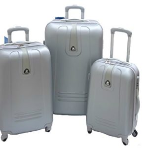JustGlam – Set 3 Trolley 1305, valige rigide in ABS policarbonato, bagaglio piccolo da cabina, chiusura con lucchetto / Argento
