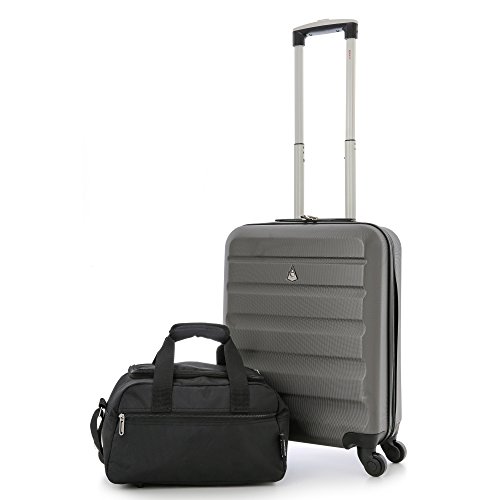 Aerolite ABS trolley bagaglio a mano valigia rigida con 4 ruote (Carbone + 35x20x20cm Seconda Borsa Nero)