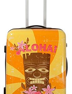 set di fino a 3 valigie bagaglio trolley policarbonato rigido leggero 4 ruote 360° con motivo PM (Hawaii Tiki, L)