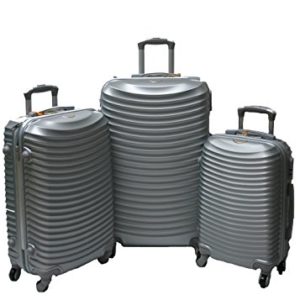 JustGlam – Set 3 Trolley set2030, valige rigide in ABS policarbonato, bagaglio piccolo da cabina, chiusura con lucchetto / argento